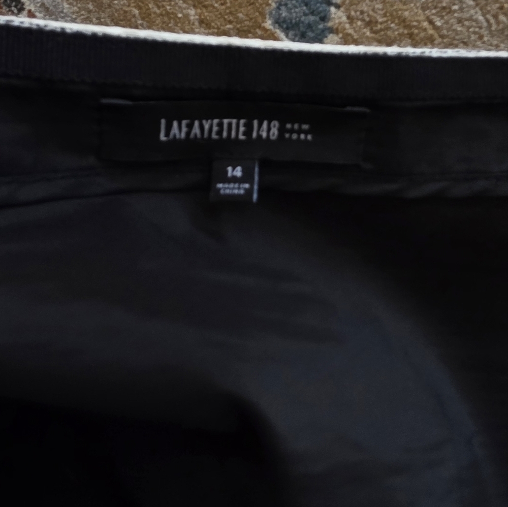 LAFAYETTE 148 New York Skirt Faux Leather Trim Black Slit Straight 14 - Picture 9 of 10